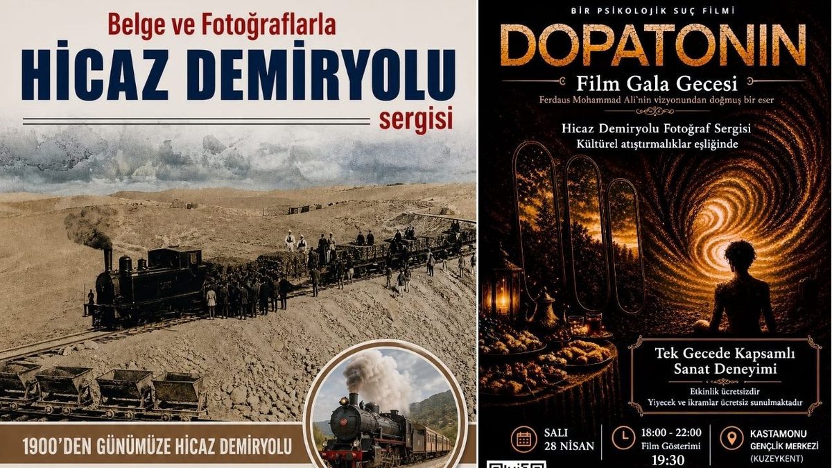 Kastamonu'da Kırkdirekli Uluslararası Öğrenci Derneği tarafından düzenlenen sanat etkinliğinde Hicaz Demiryolu sergisi …